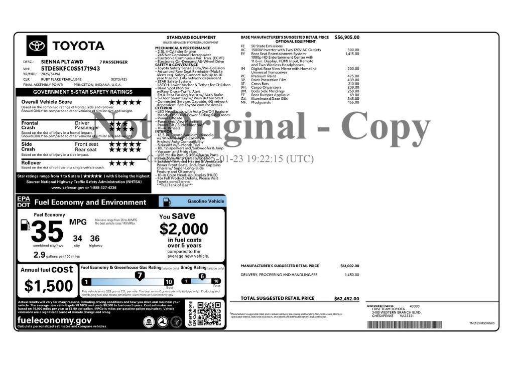 Used 2025 Toyota Sienna Platinum AWD/4WD image 2