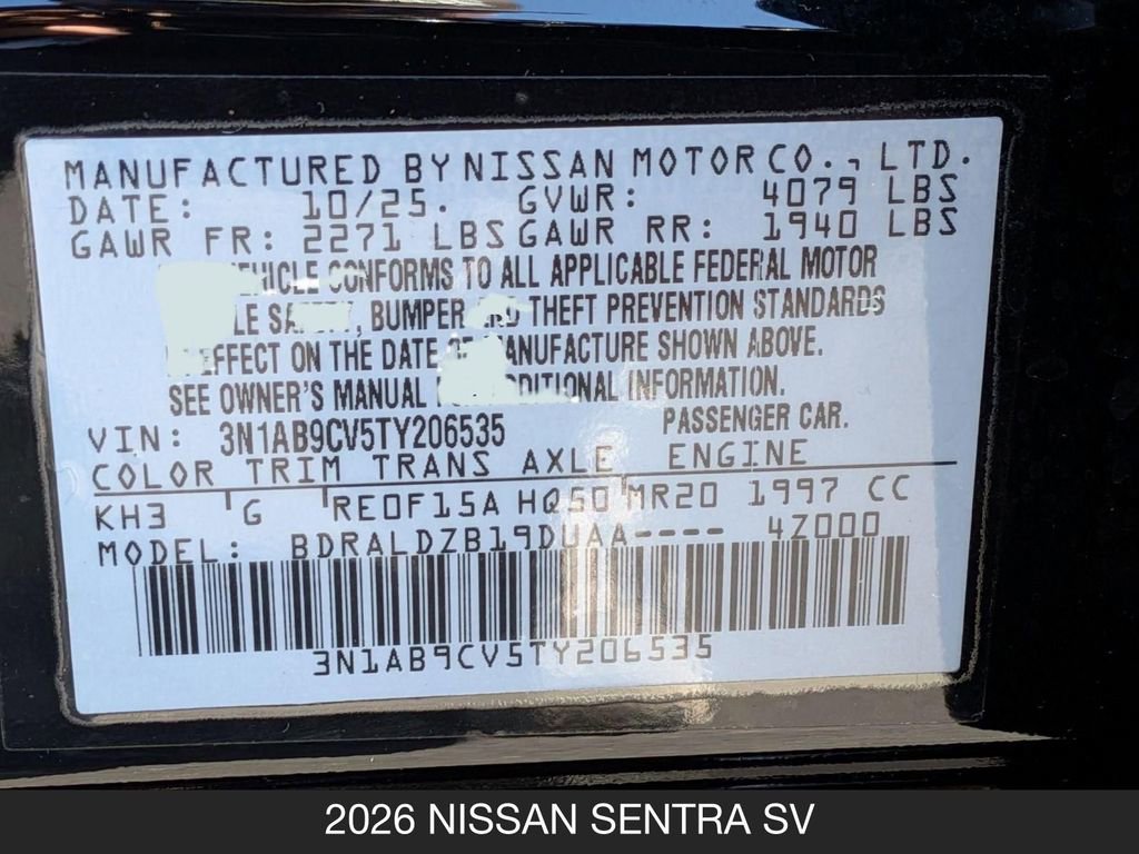Certified 2026 Nissan Sentra SV w/ Floor Mat Package FWD image 24