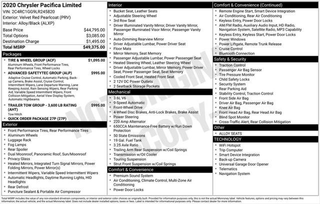 Certified 2020 Chrysler Pacifica Limited w/ Tire & Wheel Group FWD image 8