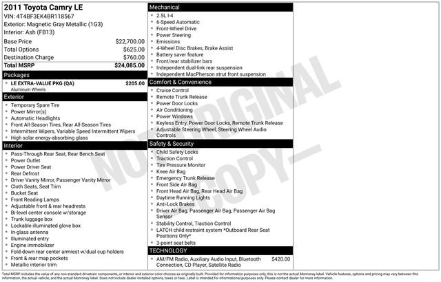 Used 2011 Toyota Camry LE w/ LE Extra-Value Pkg FWD image 14