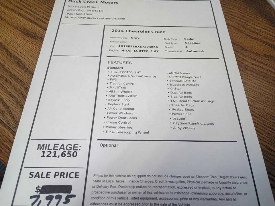 Used 2014 Chevrolet Cruze LT w/ Sun, Sound and Sport Package FWD image 11