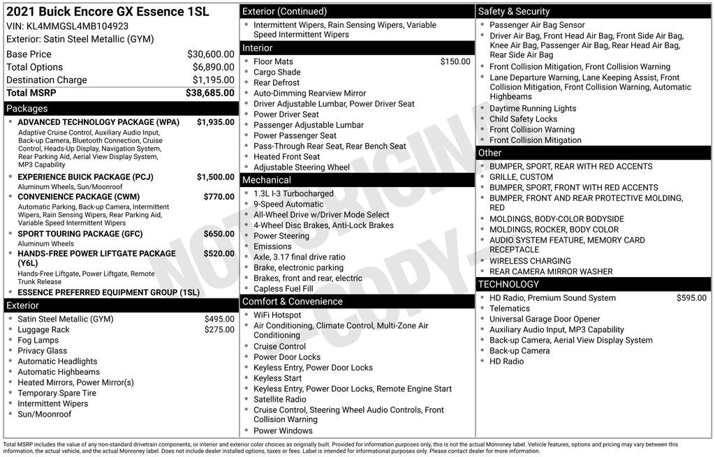 Used 2021 Buick Encore GX Essence w/ Advanced Technology Package AWD/4WD image 4