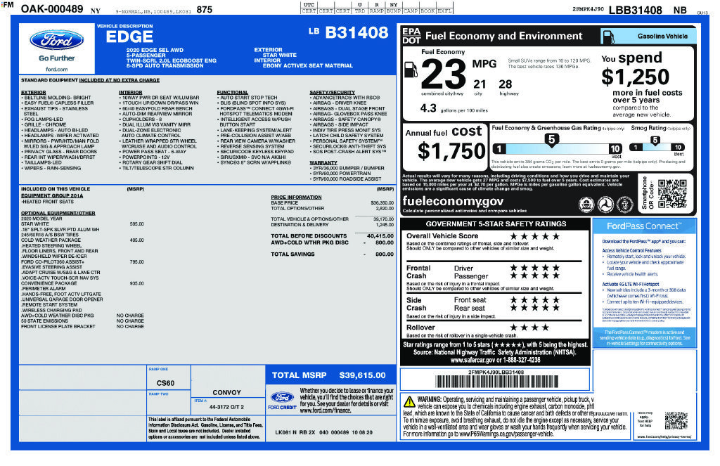 Used 2020 Ford Edge SEL w/ Convenience Package AWD/4WD image 36