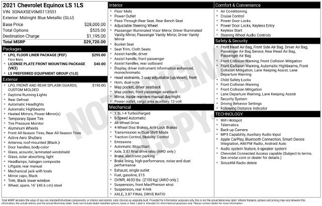 Used 2021 Chevrolet Equinox LS w/ LPO, Floor Liner Package AWD/4WD image 25