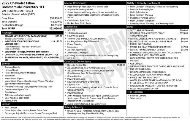 Used 2022 Chevrolet Tahoe 4WD w/ Remote Keyless Entry Package image 5