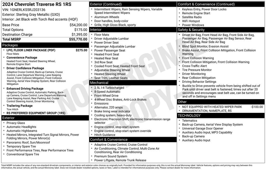 Used 2024 Chevrolet Traverse RS w/ LPO, Floor Liner Package FWD image 15