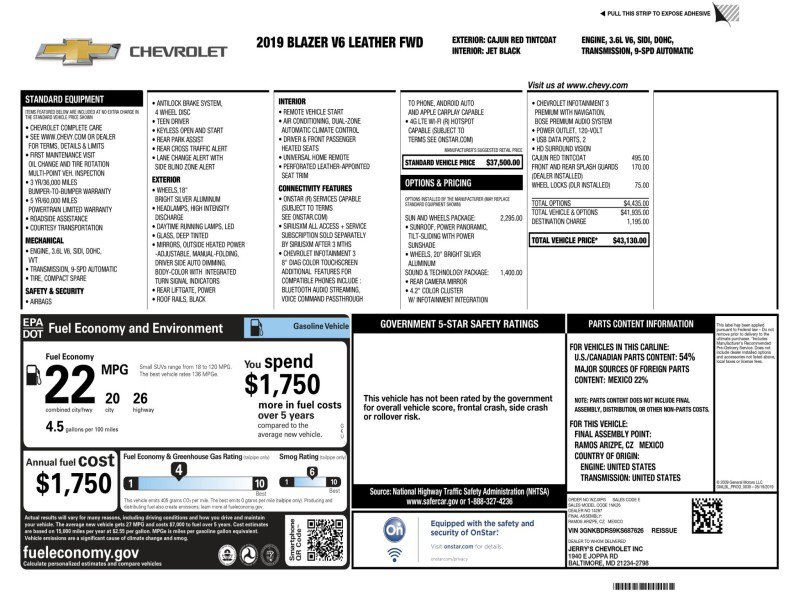 Used 2019 Chevrolet Blazer LT w/ Sun and Wheels Package image 43