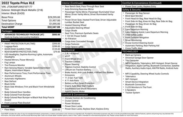 Used 2022 Toyota Prius XLE w/ Advanced Technology Package FWD image 32