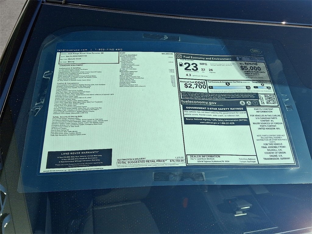 New 2026 Land Rover Range Rover Velar Dynamic SE image 24