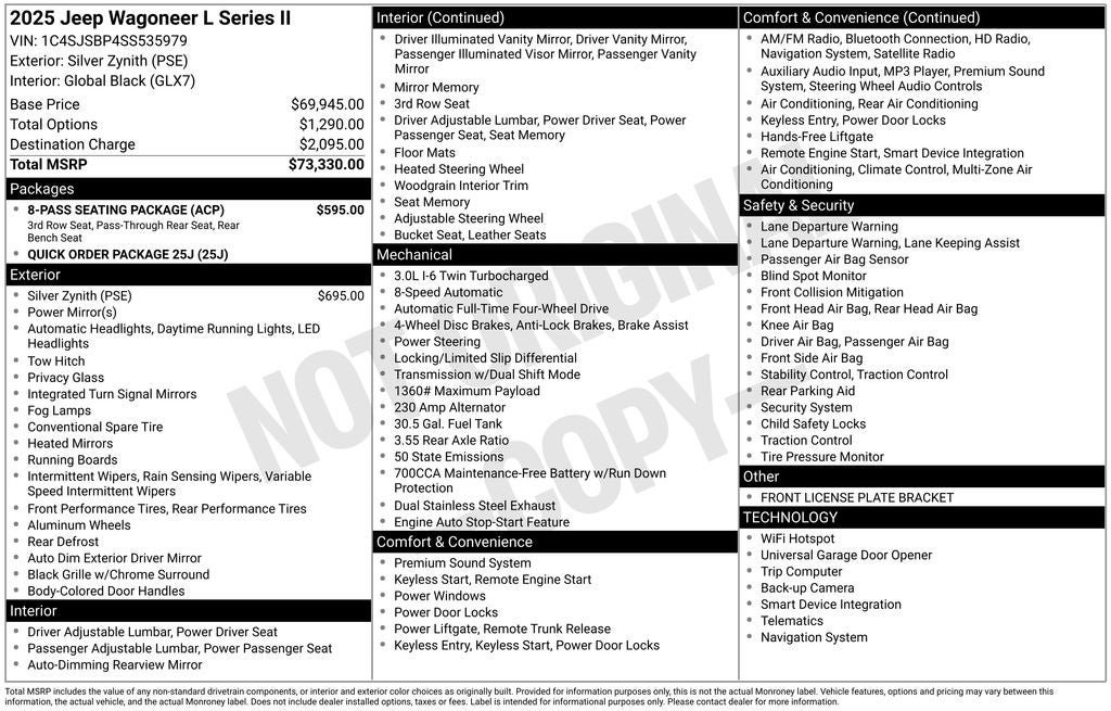 Used 2025 Jeep Wagoneer L Series II w/ 8-pass Seating Package AWD/4WD image 5