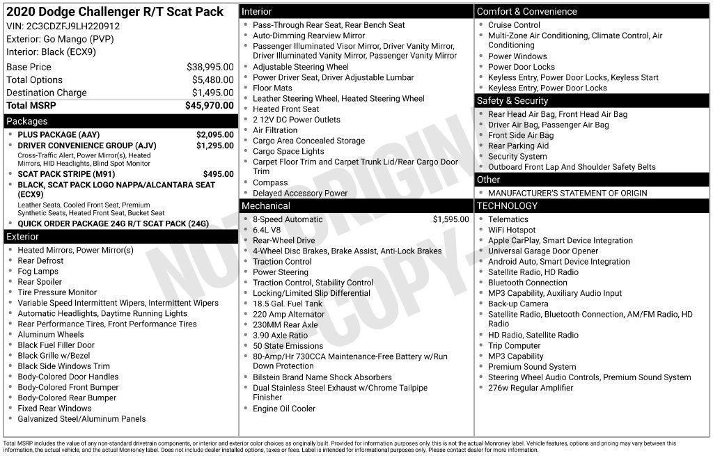 Used 2020 Dodge Challenger R/T Scat Pack w/ Plus Package RWD image 6