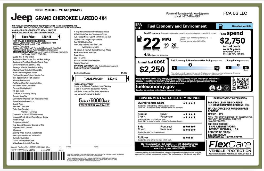 New 2026 Jeep Grand Cherokee Laredo AWD/4WD image 2