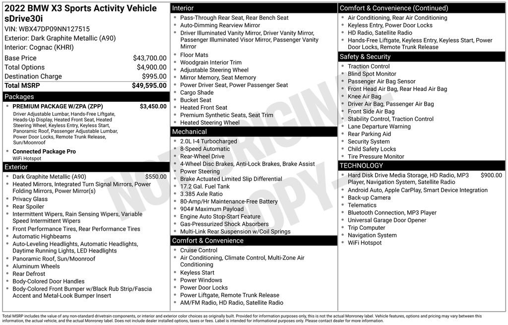 Used 2022 BMW X3 sDrive30i w/ Premium Package w/ZPA image 33