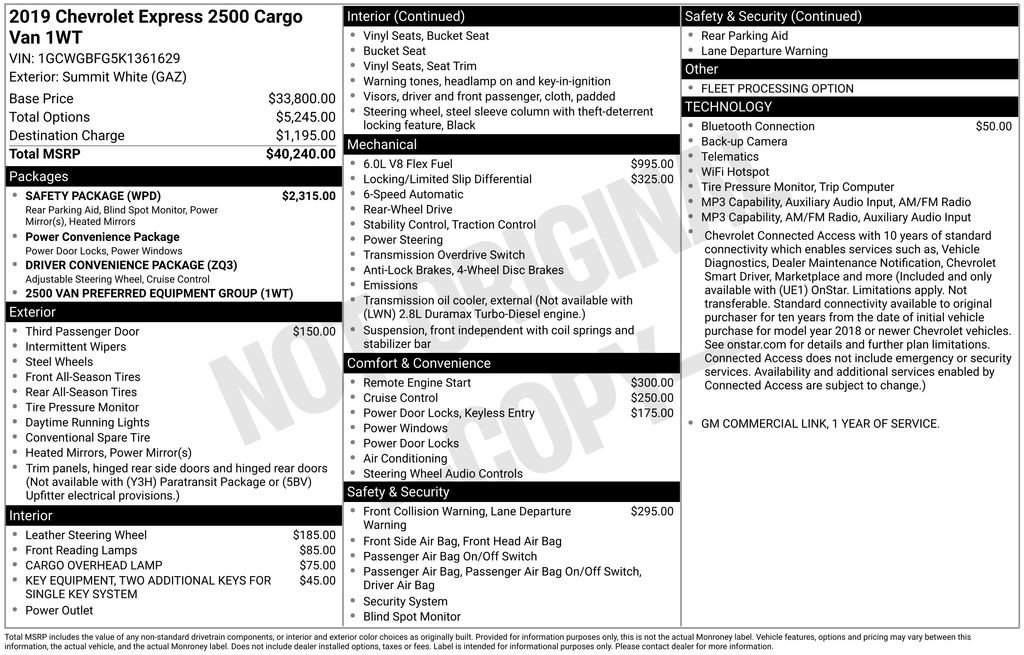 Used 2019 Chevrolet Express 2500 Extended w/ Safety Package RWD image 17