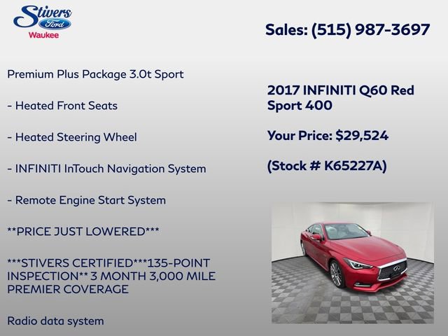 Used 2017 INFINITI Q60 Red Sport 400 AWD/4WD image 8