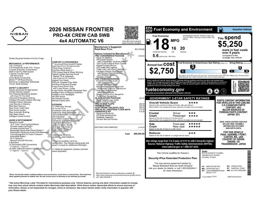 New 2026 Nissan Frontier PRO-4X w/ Pro Premium Package AWD/4WD image 5