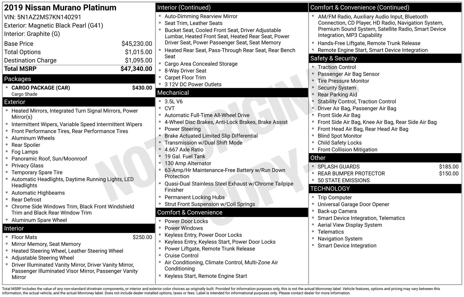 Used 2019 Nissan Murano Platinum w/ Cargo Package image 38