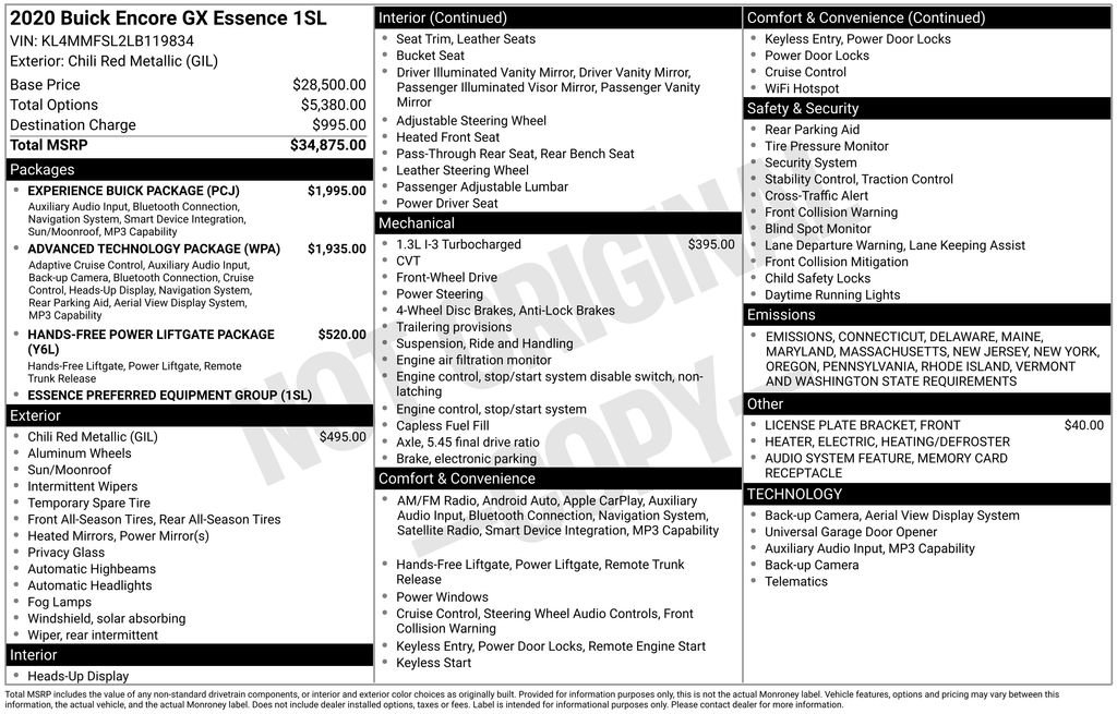 Used 2020 Buick Encore GX Essence w/ Experience Buick Package image 42