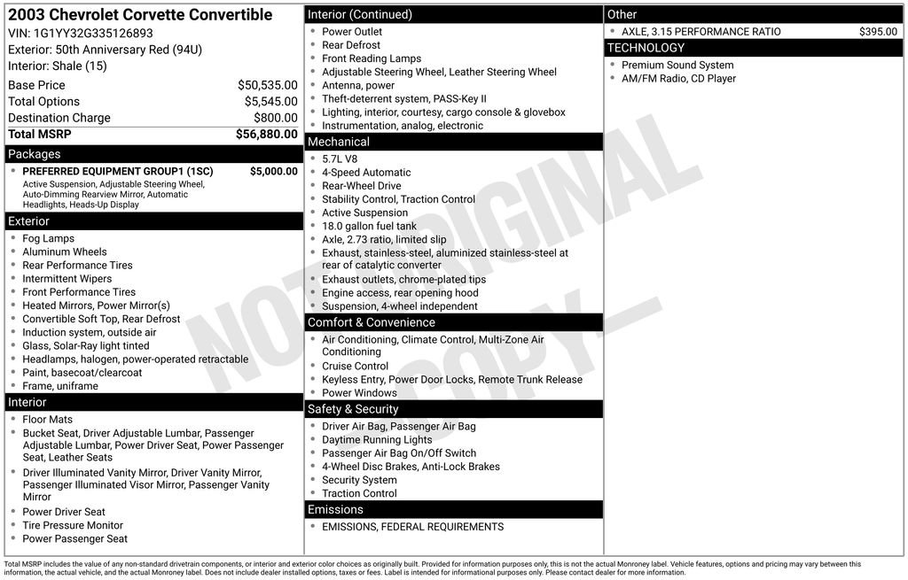 Used 2003 Chevrolet Corvette Convertible w/ Preferred Equipment Group1 image 9
