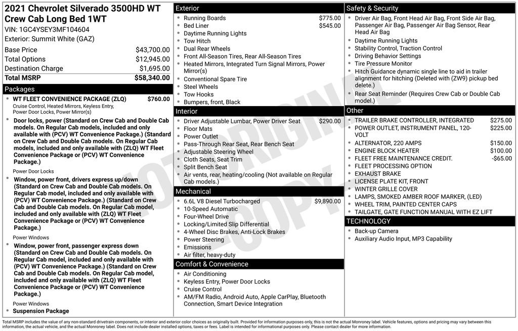 Used 2021 Chevrolet Silverado 3500 W/T w/ WT Fleet Convenience Package image 3