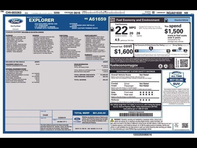 Used 2022 Ford Explorer Limited w/ Equipment Group 301A AWD/4WD image 29
