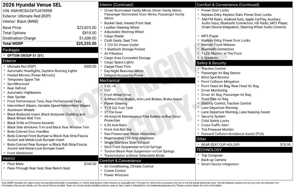 Certified 2026 Hyundai Venue SEL FWD image 33