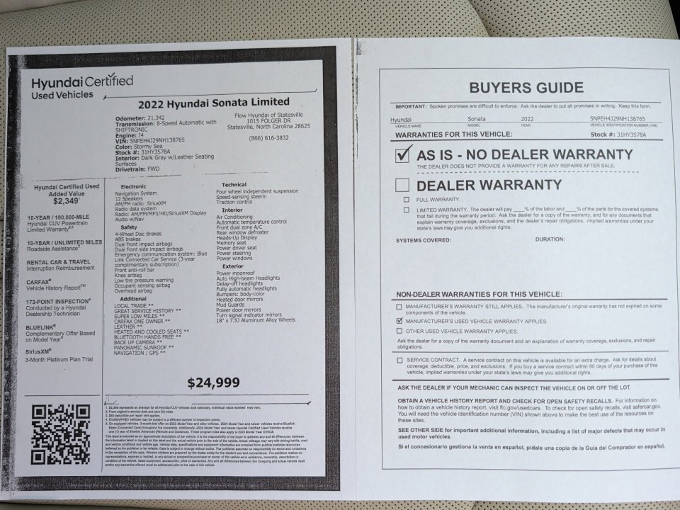 Certified 2022 Hyundai Sonata Limited w/ Cargo Package FWD image 33