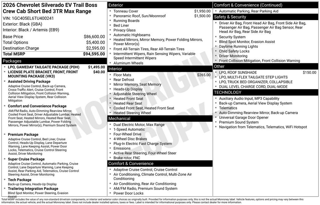Used 2026 Chevrolet Silverado EV Trail Boss w/ LPO, Gameday Tailgate Package AWD/4WD image 3