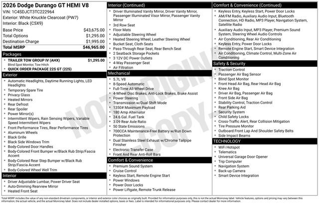 New 2026 Dodge Durango GT w/ Trailer Tow Group IV image 27