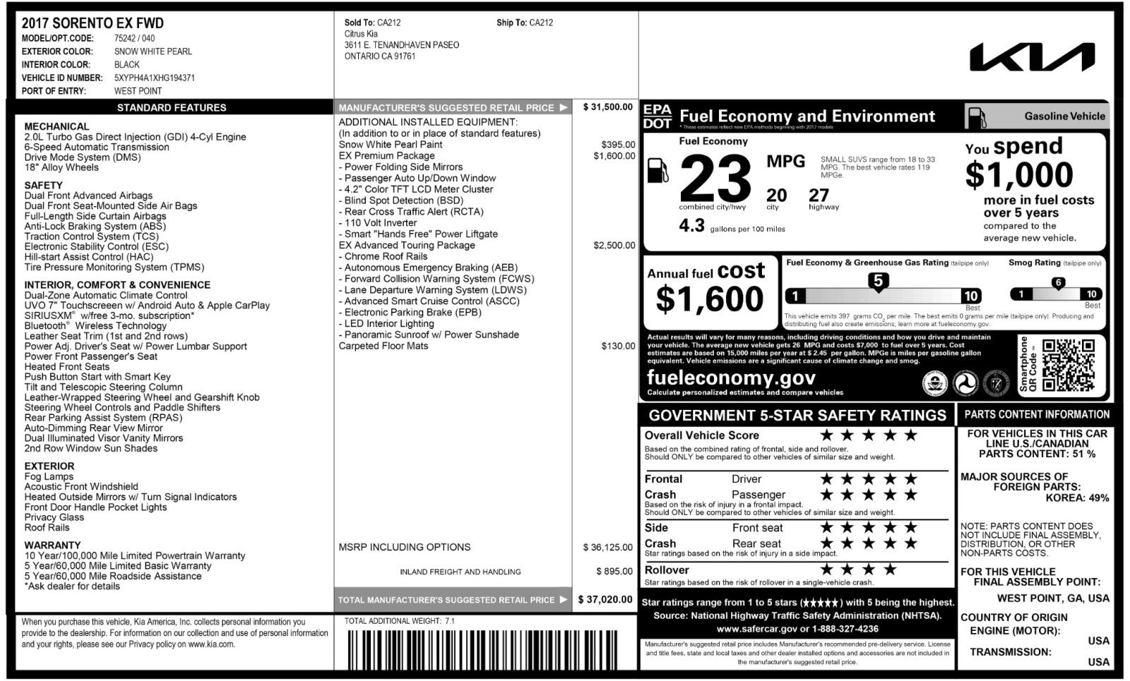 Used 2017 Kia Sorento EX w/ EX Advanced Touring Package image 51