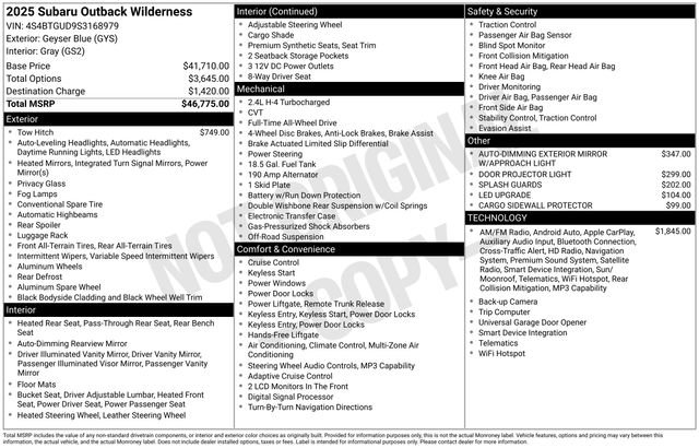 Certified 2025 Subaru Outback Wilderness AWD/4WD image 38