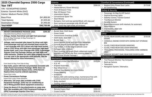New 2025 Chevrolet Express 2500 w/ Driver Convenience Package RWD image 30