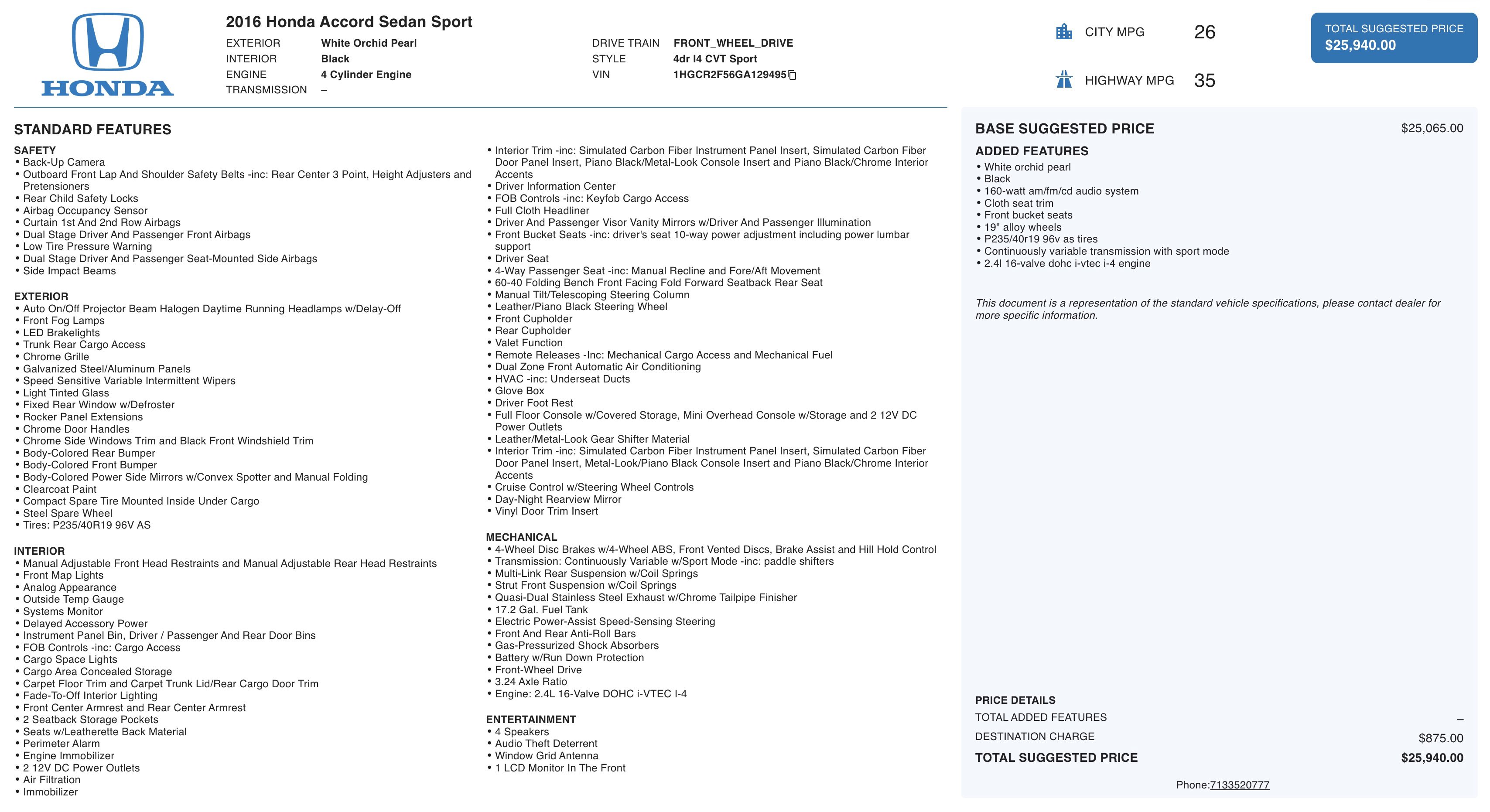 Used 2016 Honda Accord Sport image 2