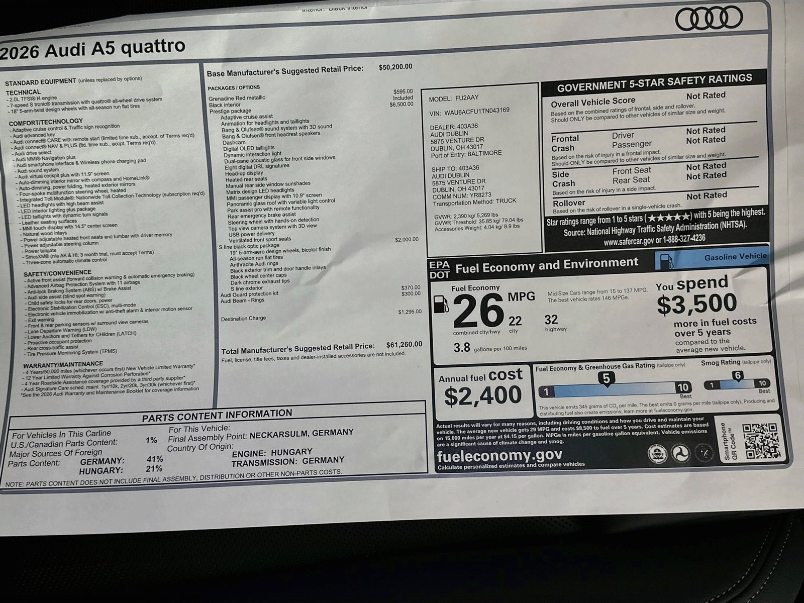 New 2026 Audi A5 Prestige AWD/4WD image 47