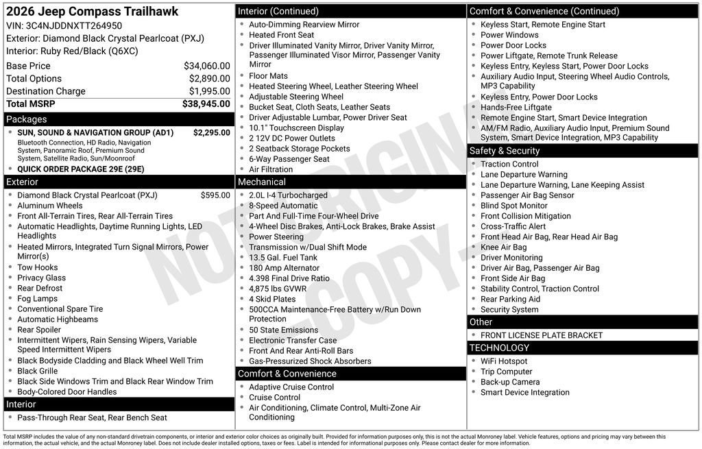 New 2026 Jeep Compass Trailhawk w/ Sun, Sound & Navigation Group AWD/4WD image 6