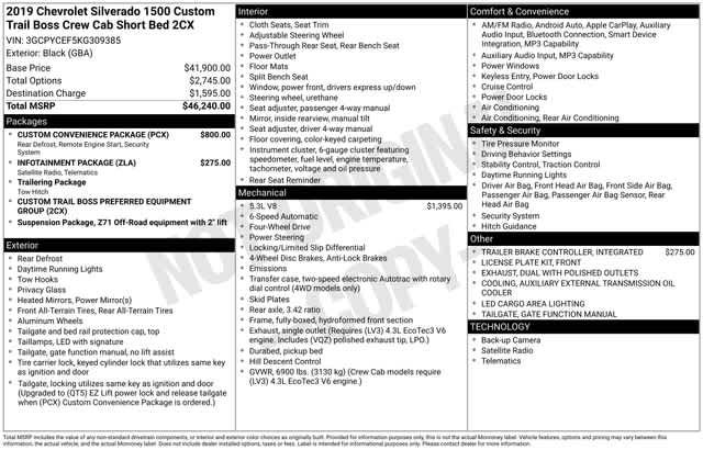 Certified 2019 Chevrolet Silverado 1500 Custom Trail Boss w/ Custom Convenience Package AWD/4WD image 32