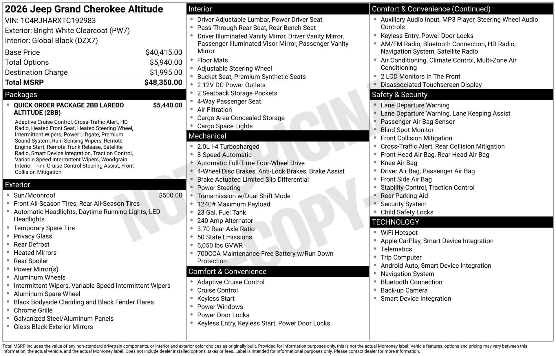 New 2026 Jeep Grand Cherokee Altitude AWD/4WD image 4