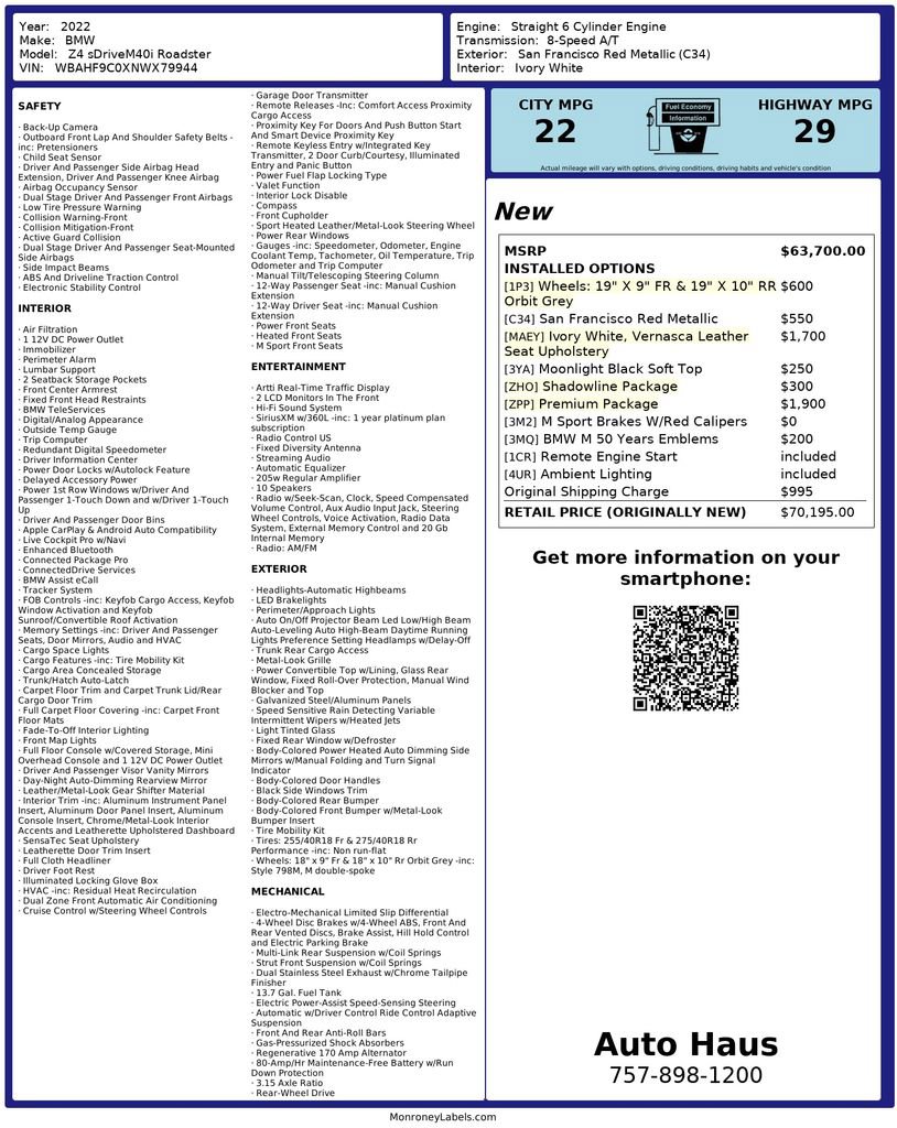 Used 2022 BMW Z4 M40i w/ Premium Package image 3