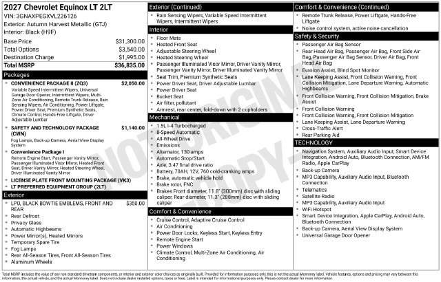 New 2027 Chevrolet Equinox LT w/ Convenience Package II AWD/4WD image 25