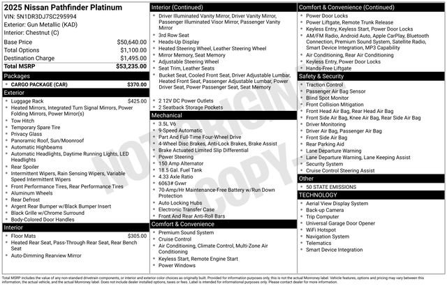 Certified 2025 Nissan Pathfinder Platinum w/ Cargo Package image 2