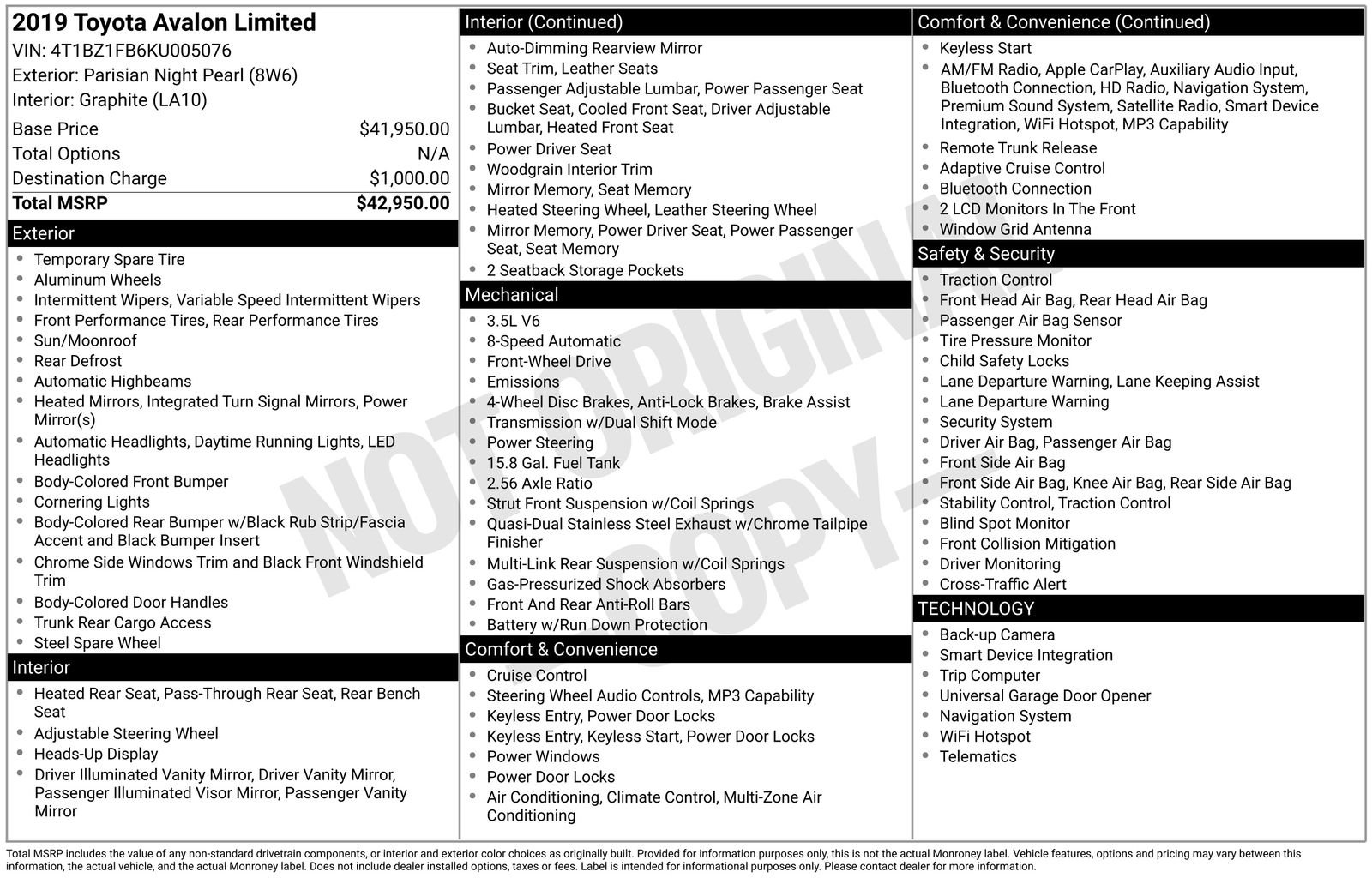 Used 2019 Toyota Avalon Limited FWD image 14