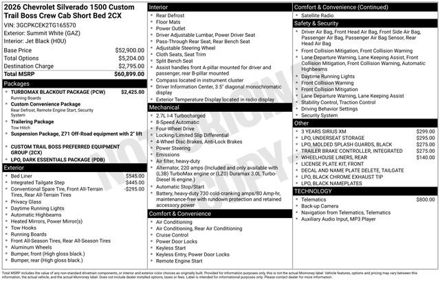 New 2026 Chevrolet Silverado 1500 Custom Trail Boss w/ Turbomax Blackout Package AWD/4WD image 4