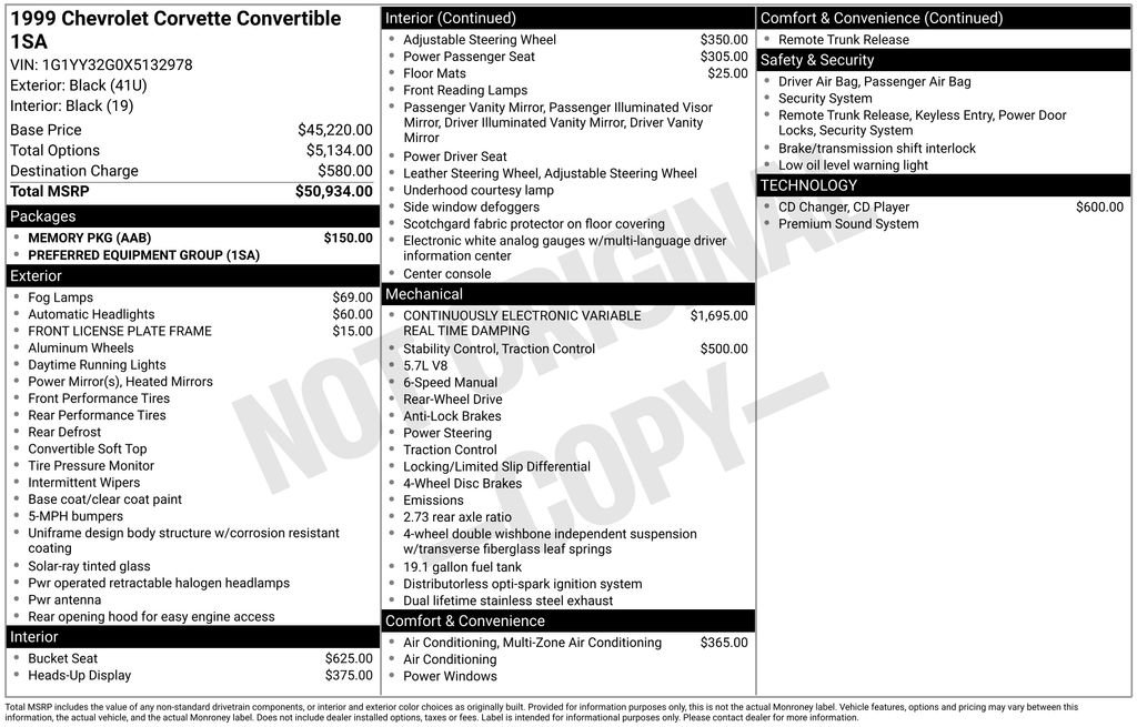 Used 1999 Chevrolet Corvette Convertible w/ Memory Pkg RWD image 3