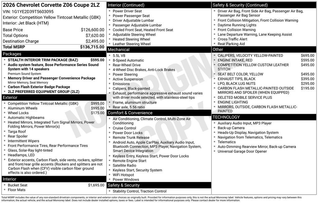 Used 2026 Chevrolet Corvette Z06 w/ Stealth Interior Trim Package image 6