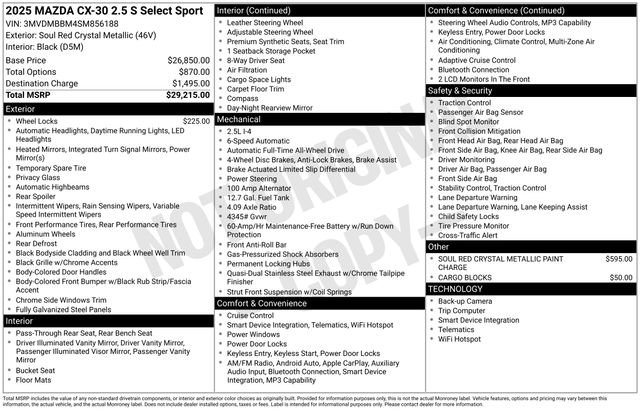 Used 2025 MAZDA CX-30 AWD 2.5 S w/ Select Sport Pkg image 5
