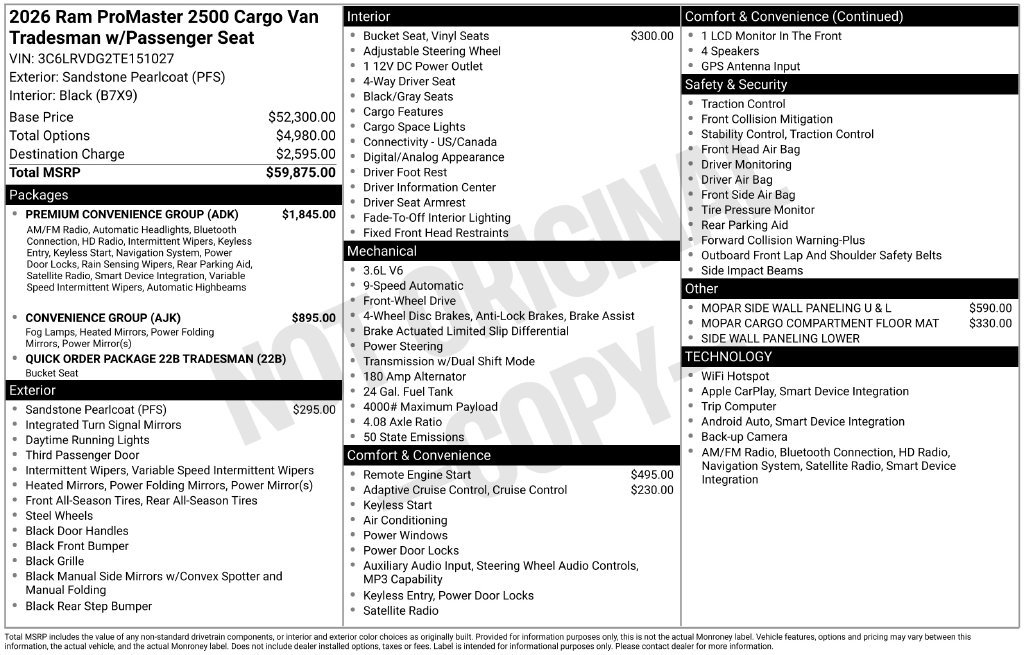 New 2026 RAM ProMaster 2500 w/ Premium Convenience Group FWD image 5