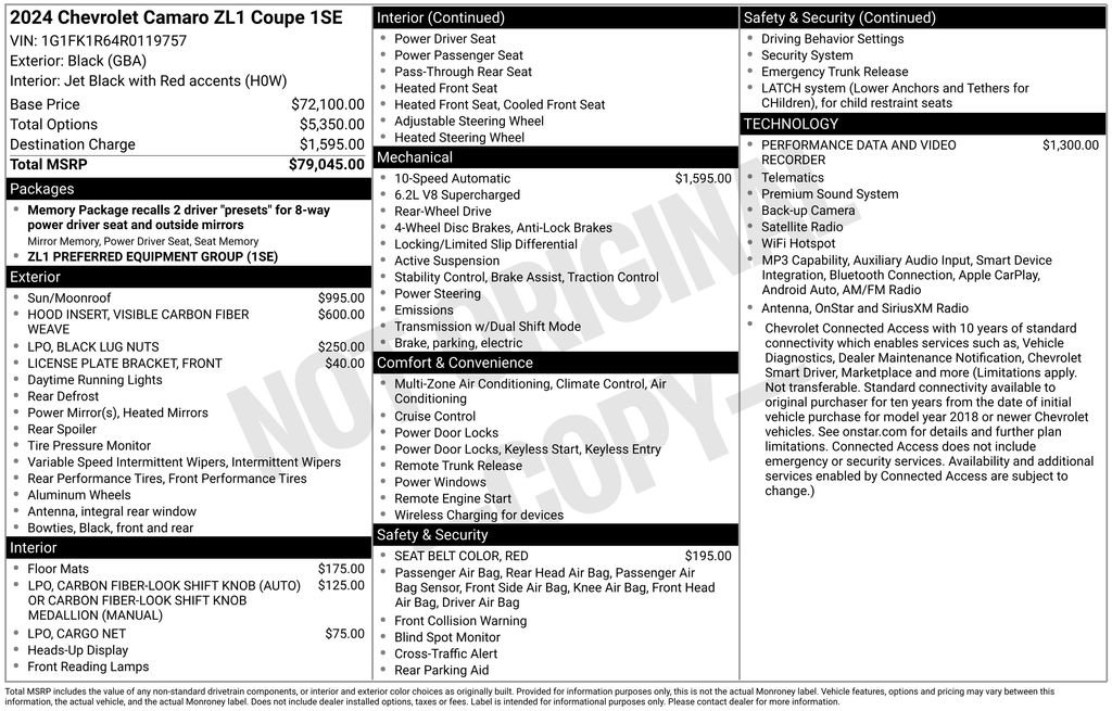 Used 2024 Chevrolet Camaro ZL1 RWD image 60