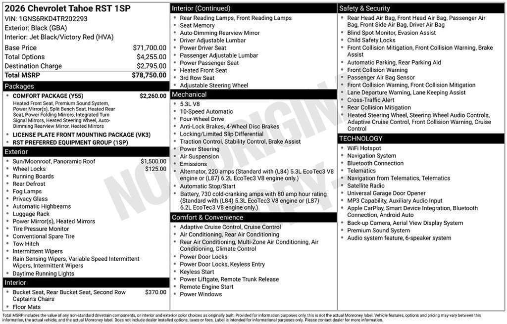 Used 2026 Chevrolet Tahoe RST w/ Comfort Package AWD/4WD image 6