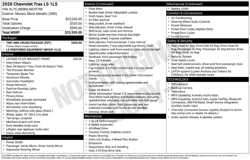 Used 2020 Chevrolet Trax LS w/ Tint and Cruise Package AWD/4WD image 6