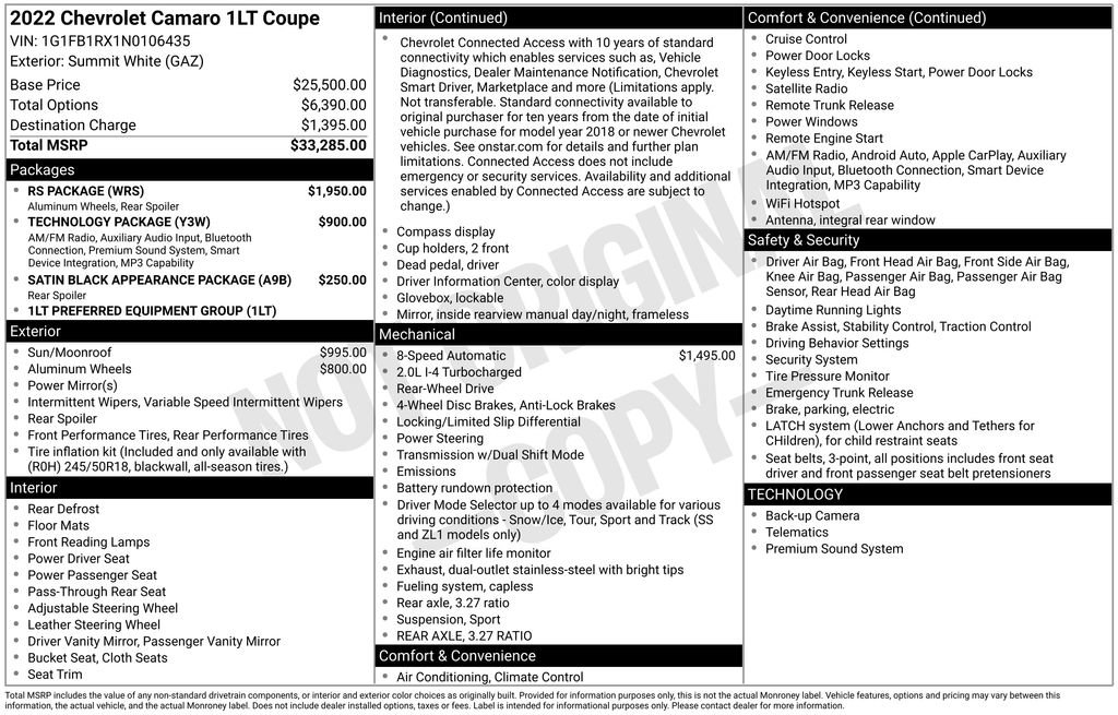 Used 2022 Chevrolet Camaro LT w/ RS Package image 21